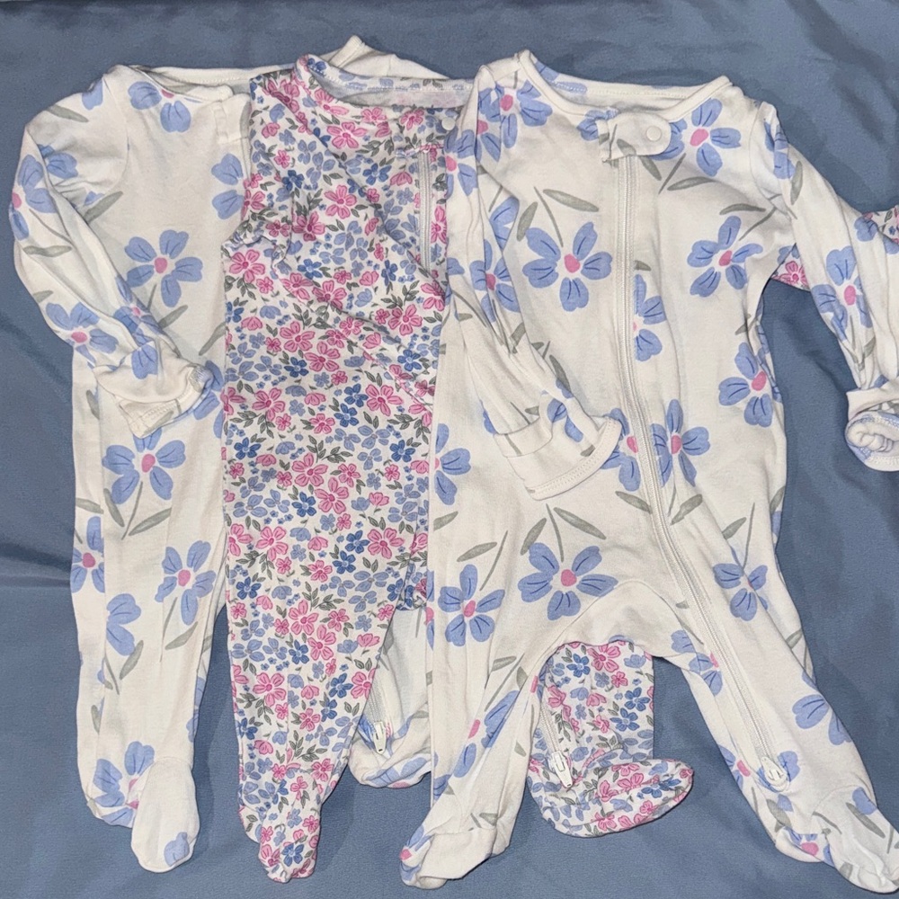 Carter's White Footed Baby One-Piece Set with Blue and Pink Floral Prints